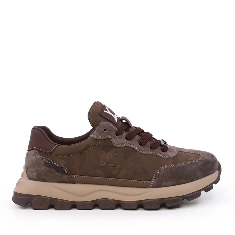 Sneakers ușori bărbați Luca di Gioia kaki din piele și velur 3911BP066KA
