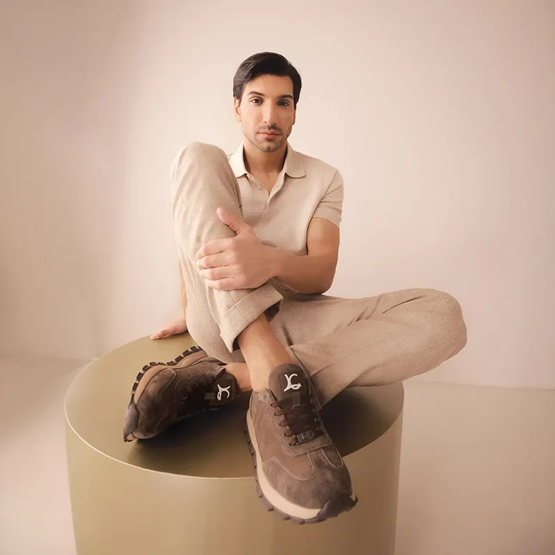 Sneakers ușori bărbați Luca di Gioia kaki din piele și velur 3911BP066KA — imaginea 2