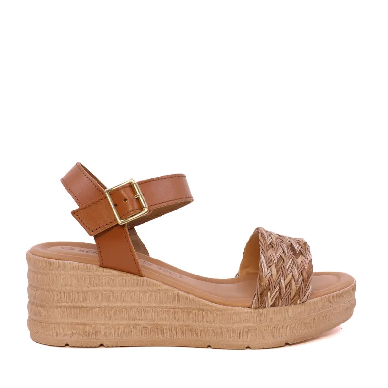 Sandale cu platformă femei cognac din piele și textil 2619DS0013CO