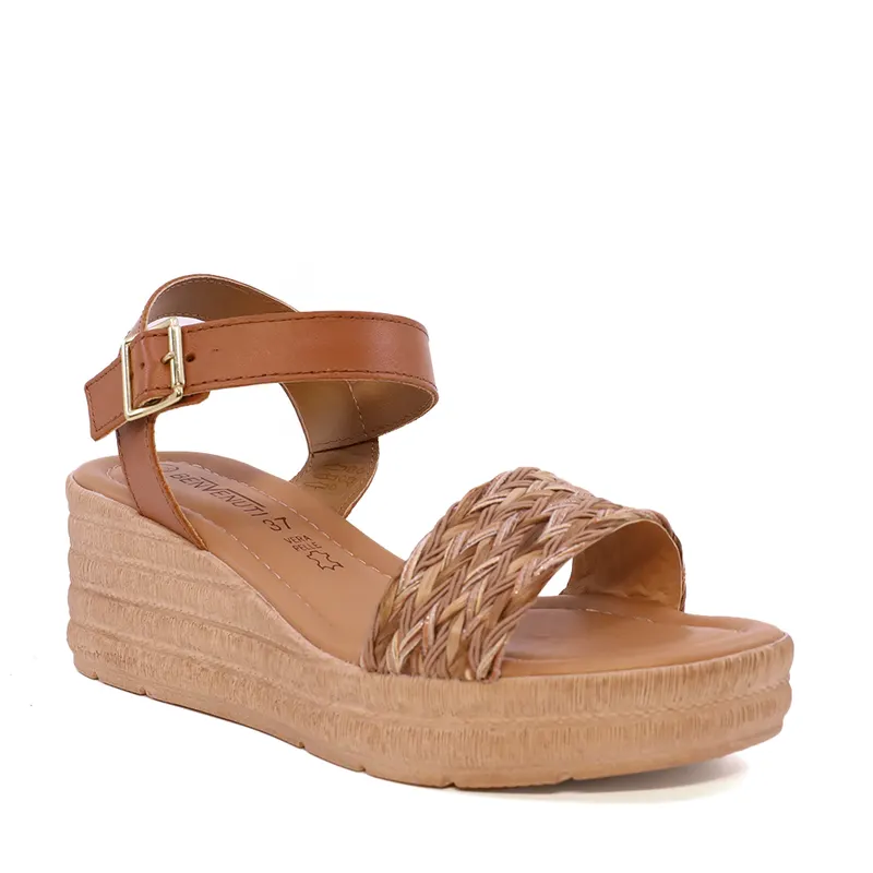 Sandale cu platformă femei cognac din piele și textil 2619DS0013CO — imaginea 2