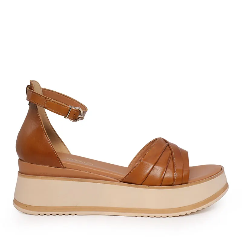 Sandale cu platformă femei cognac din piele 807DS6724CO