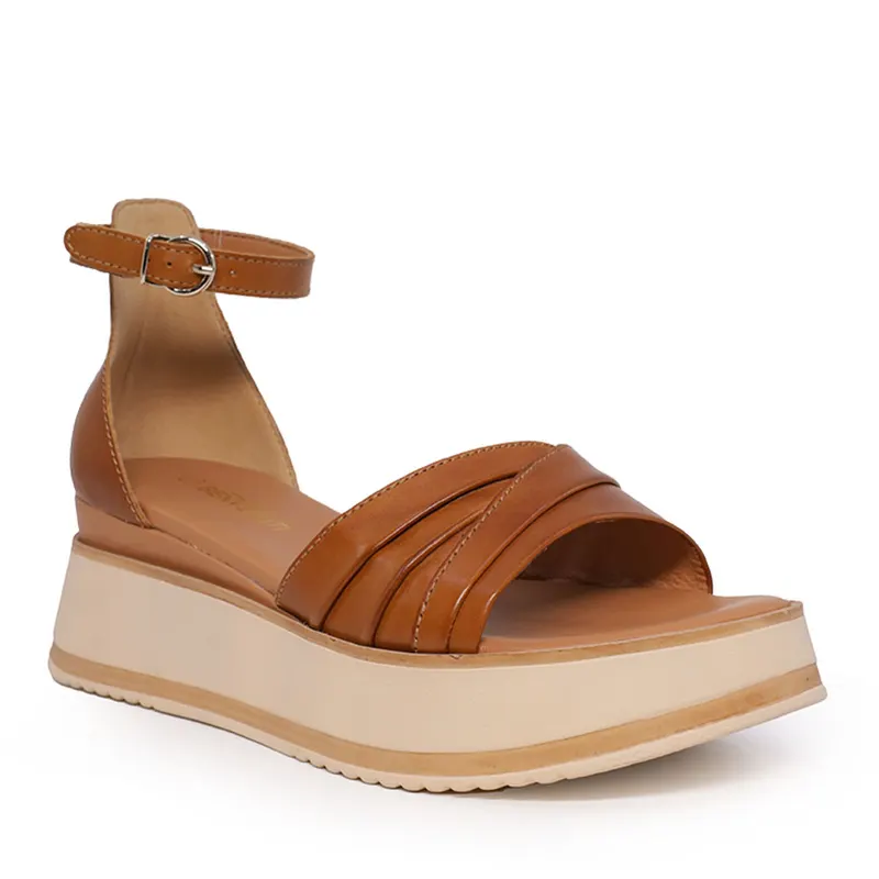 Sandale cu platformă femei cognac din piele 807DS6724CO — imaginea 2