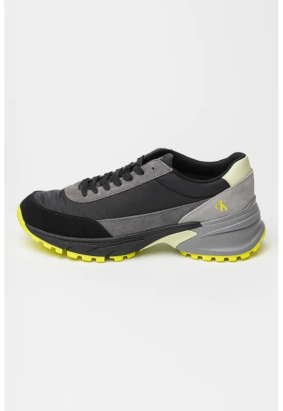 Pantofi sport cu insertii din piele intoarsa - pentru alergare Hike - Negru/Gri inchis/Verde fistic