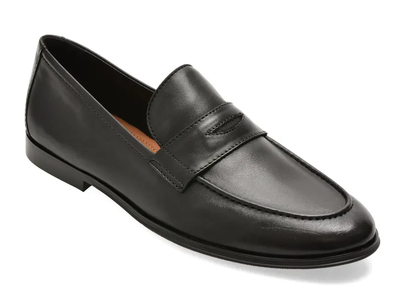 Mocasini eleganti negri, JOURNEY 001, din piele naturala