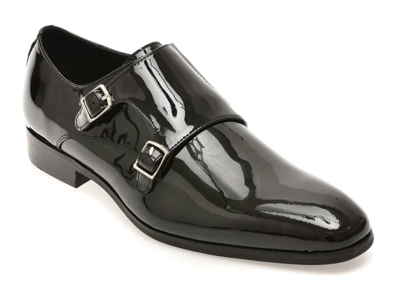 Pantofi eleganti negri, RICARDO 001, din piele naturala lacuita