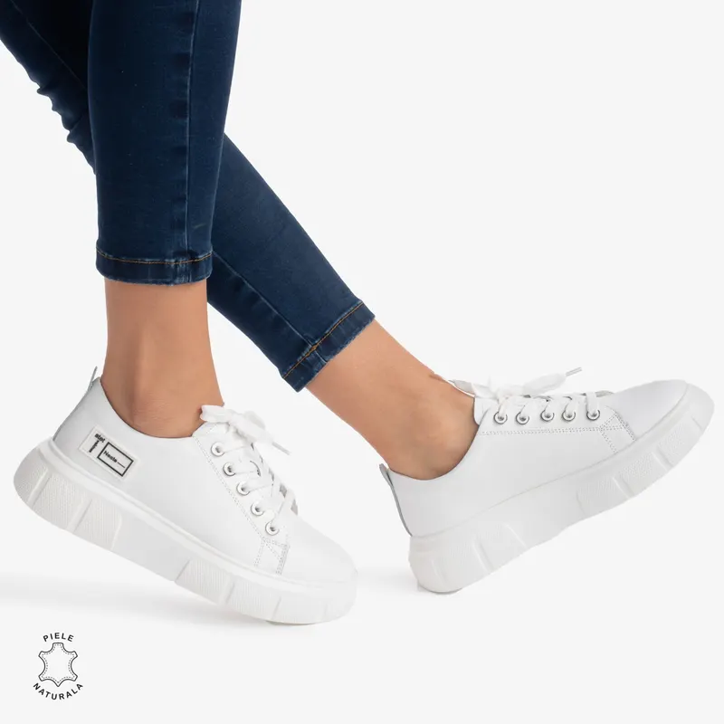 Pantofi Casual de dama din Piele naturala CRL0527 Alb
