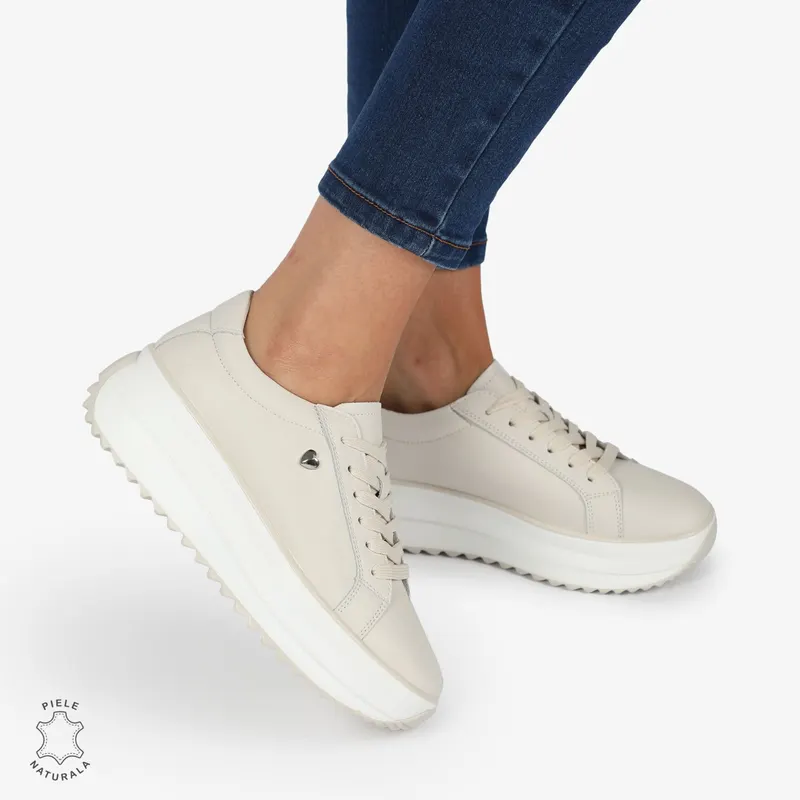 Pantofi CASUAL PIELE NATURALA cu talpa inalta CRL1275 Bej