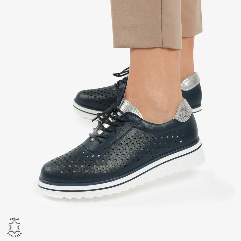 Pantofi Casual dama din piele naturala Perforati CRL0782 NAVY