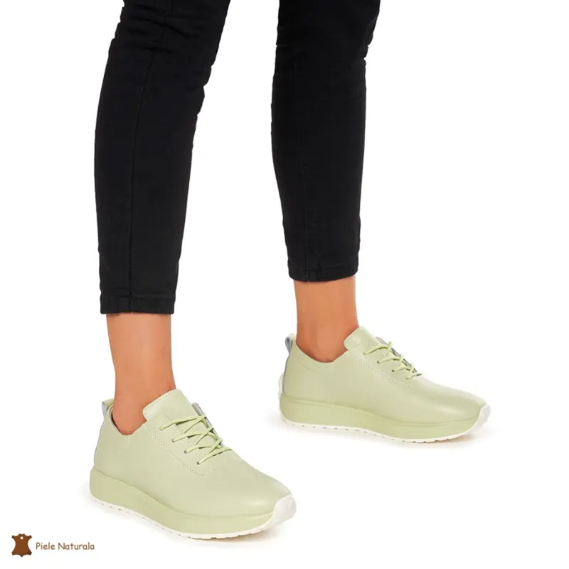 Pantofi casual de dama din piele naturala cu talpa plata CRL0024 VERDE