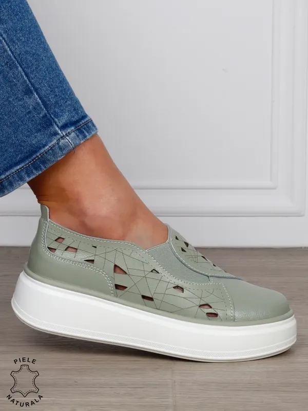 PANTOFI CASUAL Dama Piele Naturala Perforat Slip-on CRL1594 BARILLA
