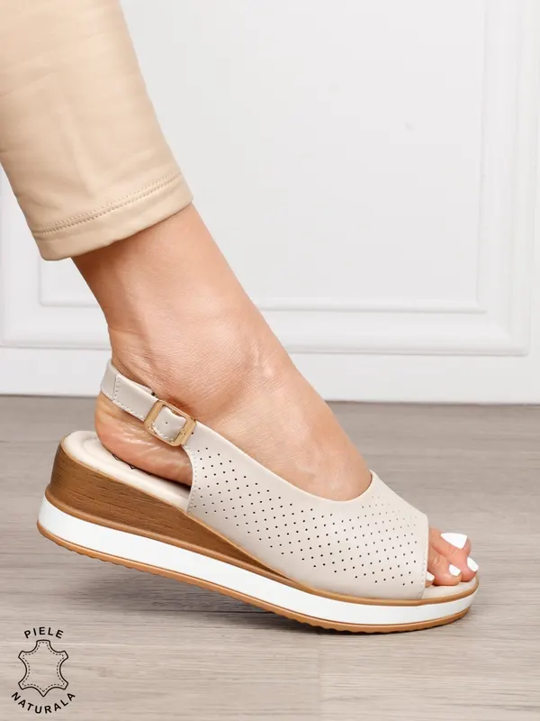 Sandale damă din piele naturală model clasic cu platformă și design versatil CRL1656 BEJ