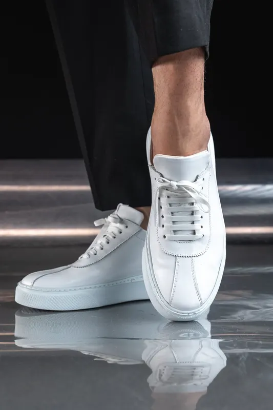 Pantofi Casual din Piele Alba cu Talpa Alba - BIRMI WHITE