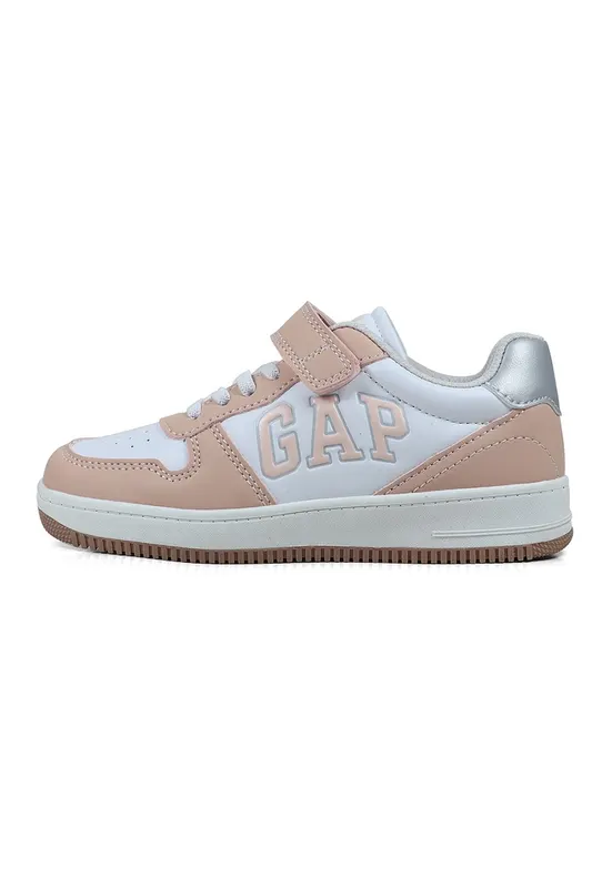 Pantofi sport de piele ecologica cu velcro - Alb/Roz somon
