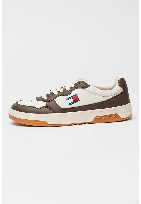 Pantofi sport din piele cu garnituri contrastante - Alb/Maro