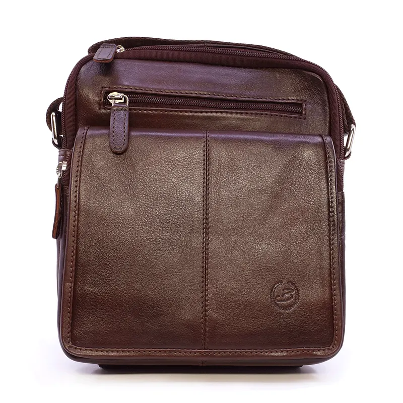Geantă crossbody bărbați maro din piele 263BGEA6088M