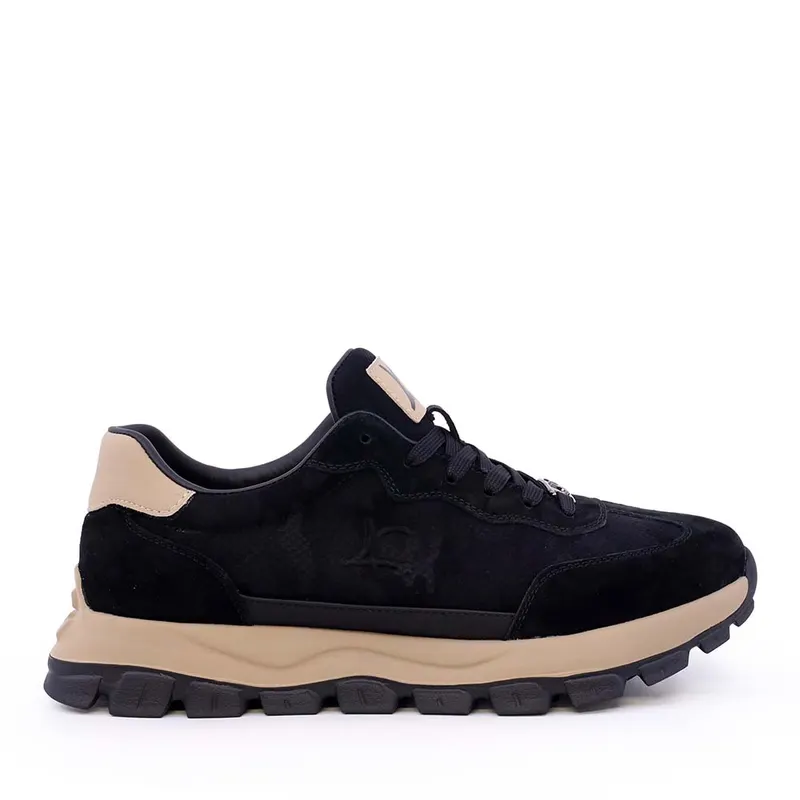 Sneakers ușori bărbați Luca di Gioia negri din piele și velur 3911bp066n