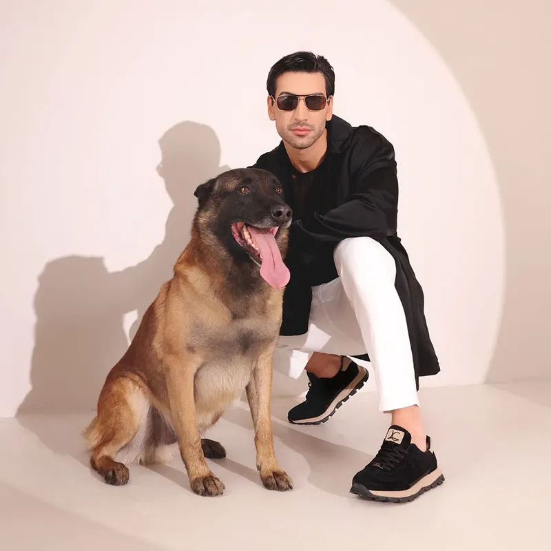 Sneakers ușori bărbați Luca di Gioia negri din piele și velur 3911bp066n — imaginea 2