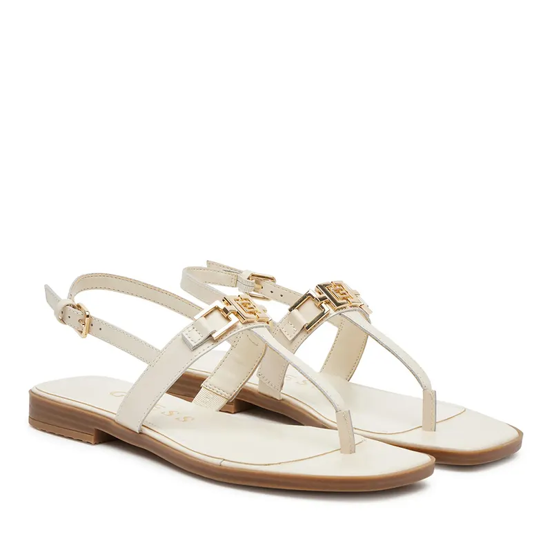 Sandale femei Guess Reality bej din piele 919DSFLJRELBE — imaginea 2