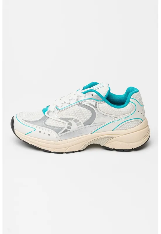 Pantofi sport wedge low-cut - Alb murdar/Argintiu/Verde menta