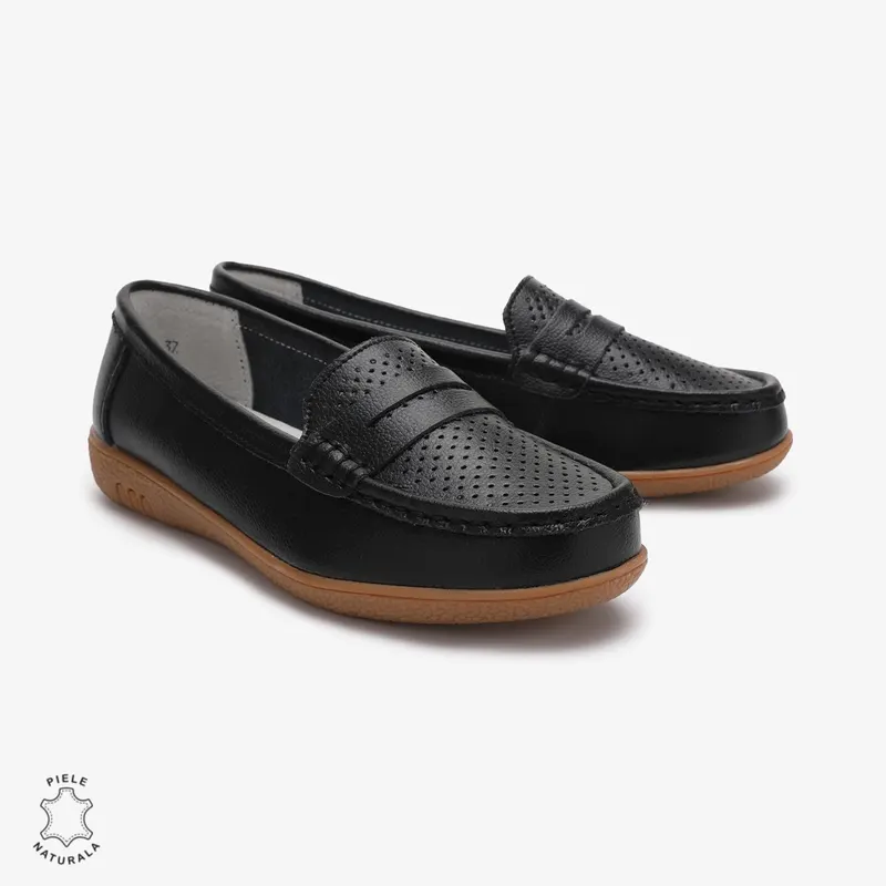 Mocasini dama din Piele Naturala CRL0712 NEGRU