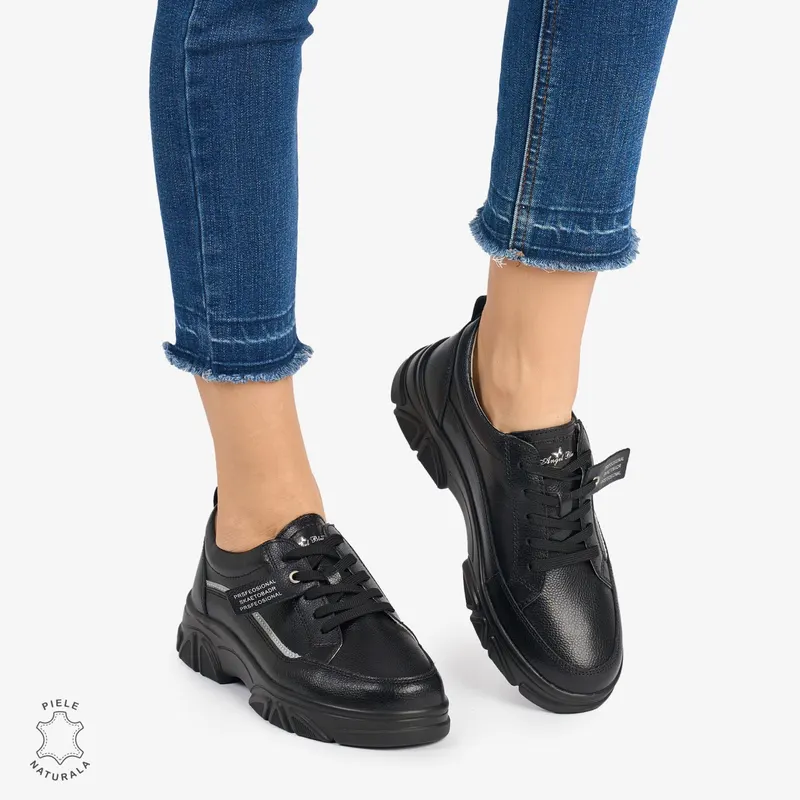 Pantofi casual dama piele naturala CRL0867 NEGRU