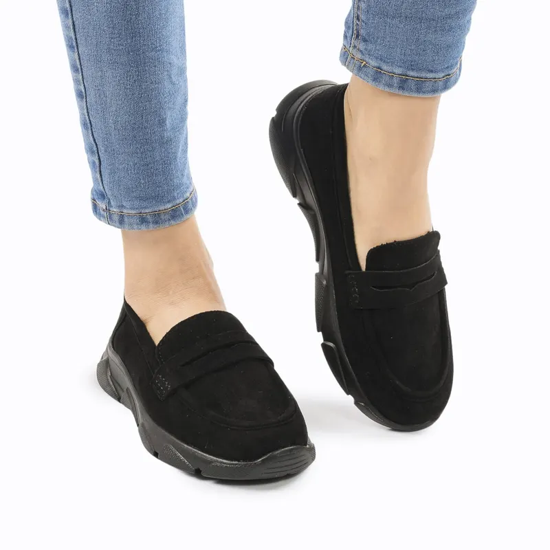 Mocasini DAMA din PIELE ECOLOGICA INTORSA CRL0964 CULOARE: Negru