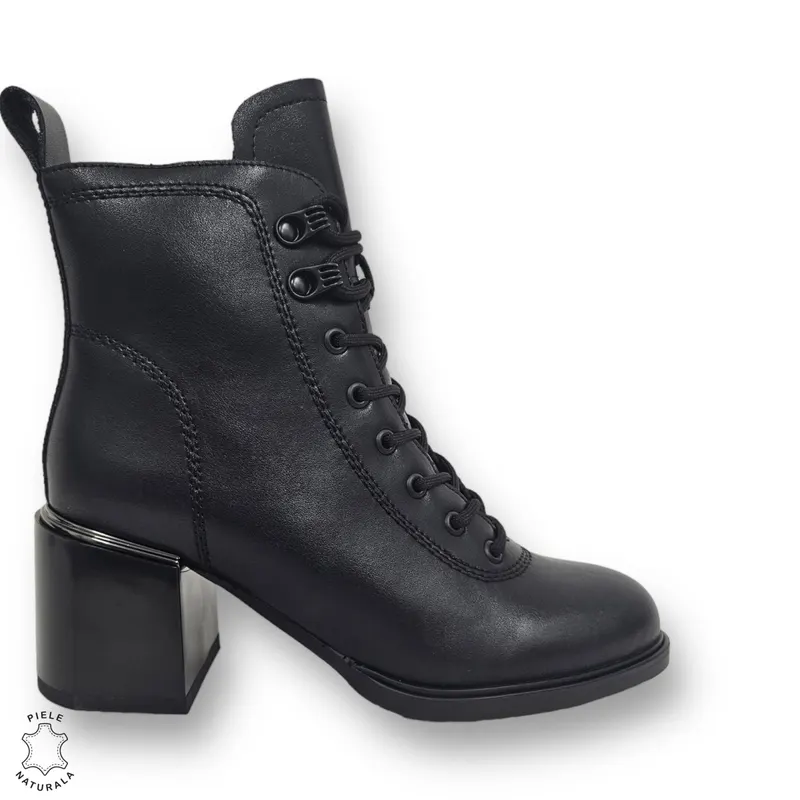BOTINE DAMA CU TOC GROS din PIELE NATURALA CRL0894 CULOARE:NEGRU