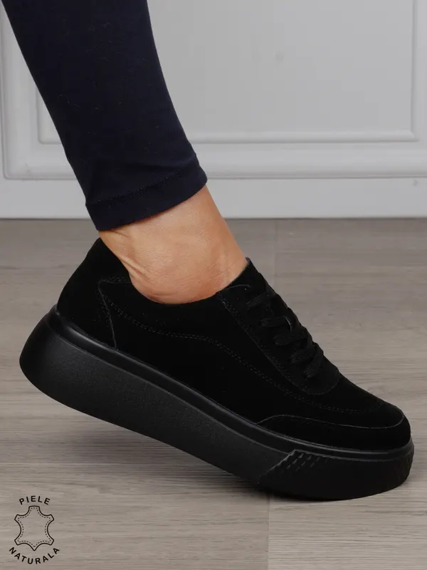 Pantofi Casual dama din Piele Naturala Intoarsa CRL1539 NEGRU