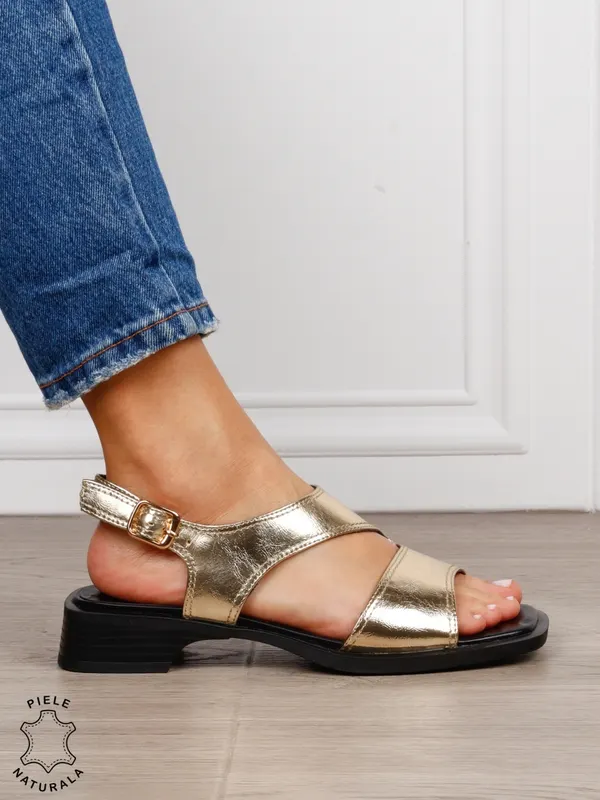 SANDALE dama din piele naturala cu barete CRL1627 AURIU