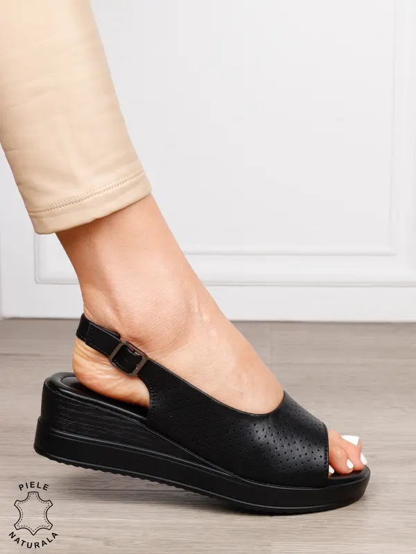 Sandale damă din piele naturală model clasic cu platformă și design versatil CRL1656 NEGRU