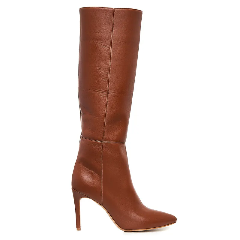 Cizme Milla Piele Naturala, Sub Genunchi, Maron-Caramel