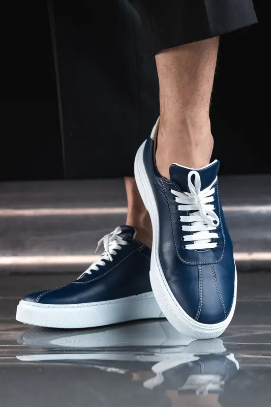 Pantofi Casual din Piele Albastri cu Talpa Alba - BIRMI BLU