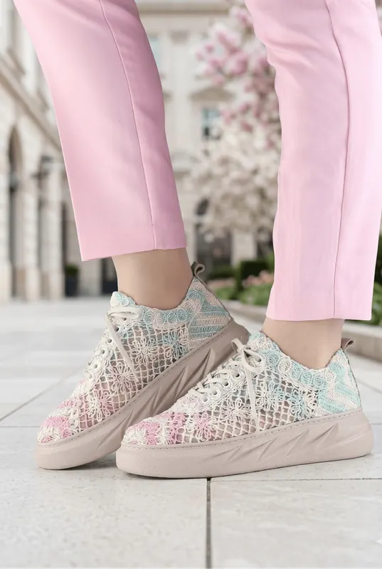 Pantofi Casual din Piele cu Dantela - Sandy MULTIPINK