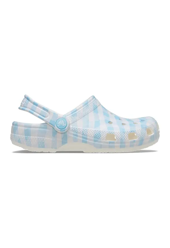 Saboti slingback cu imprimeu houndstooth Classic - Alb/Albastru glaciar