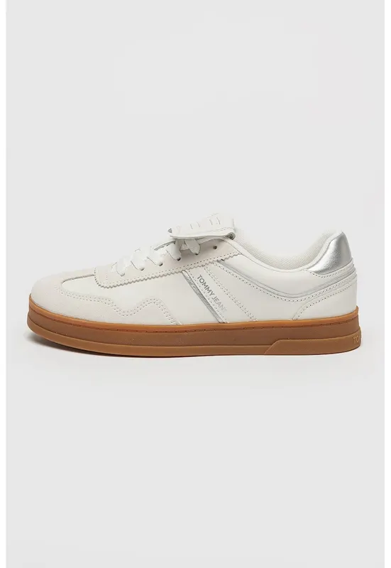 Pantofi sport din piele cu clapa The Greenwich - Alb/Argintiu