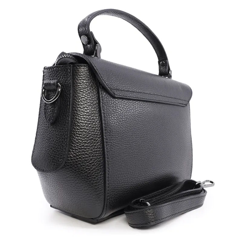 Poșetă satchel femei Enzo Bertini neagră din piele naturală cu logo 154POSP3371N — imaginea 2