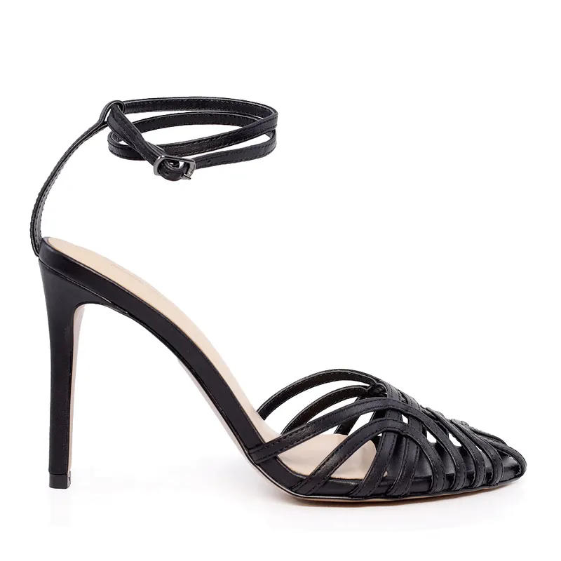 Sandale femei Enzo Bertini negre din piele naturală cu toc înalt 3927DS12070N