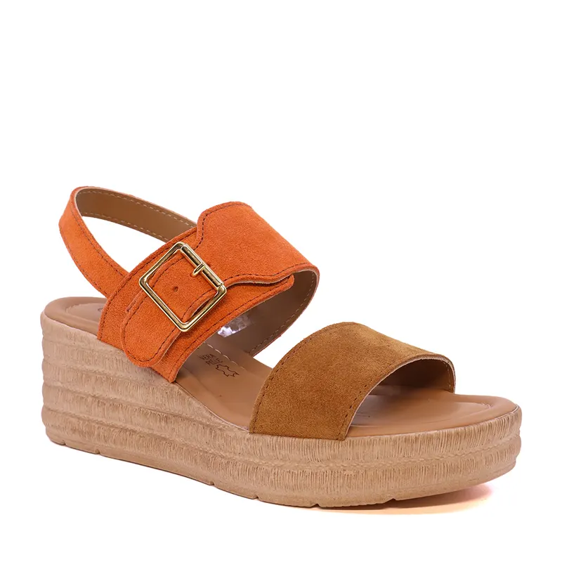 Sandale cu platformă femei cognac din piele întoarsă 2619DS0010VCO — imaginea 2