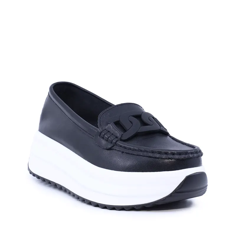 Mocasini femei negri din piele cu accesoriu deco 1941DM026N — imaginea 2