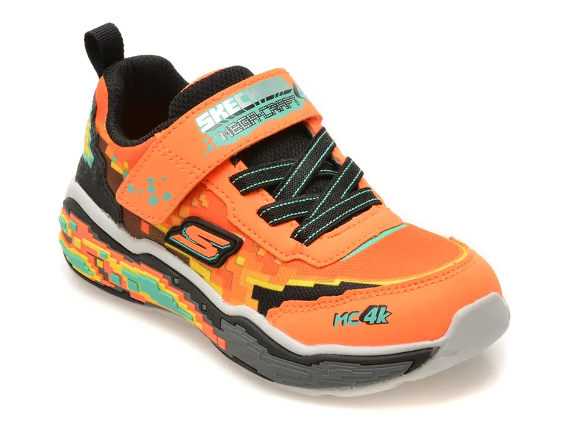 Pantofi sport SKECHERS portocalii, MEGA SCENE, din material textil