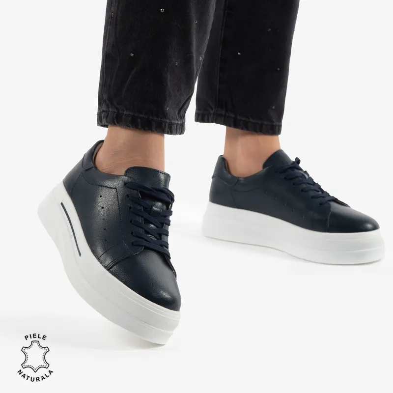 PANTOFI CASUAL DE DAMA DIN PIELE NATURALA CRL0769 navy