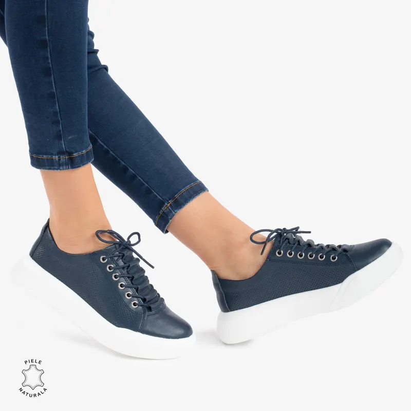 Pantofi Casual de dama din Piele Naturala CRL0572 Bleumarin