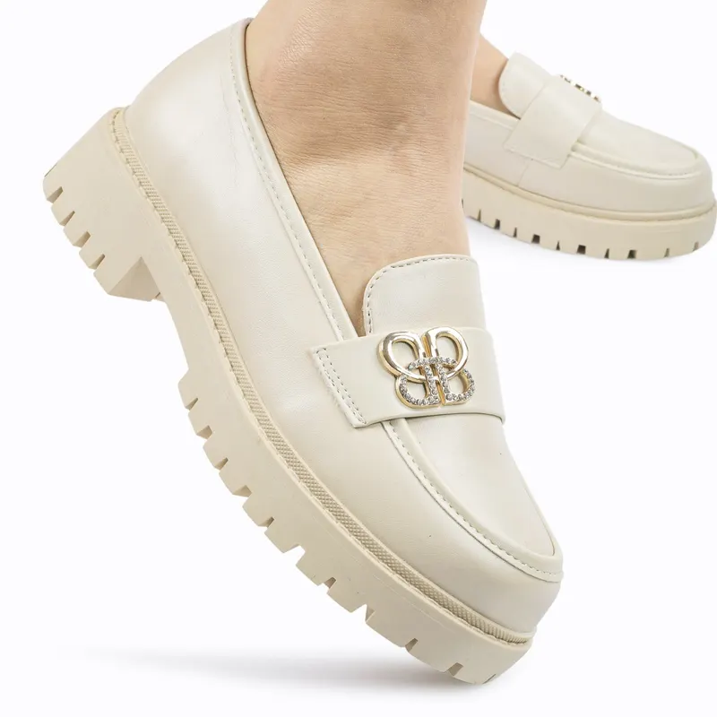 Mocasini DAMA din PIELE ECOLOGICA cu detaliu Auriu CRL0963 CULOARE: Bej