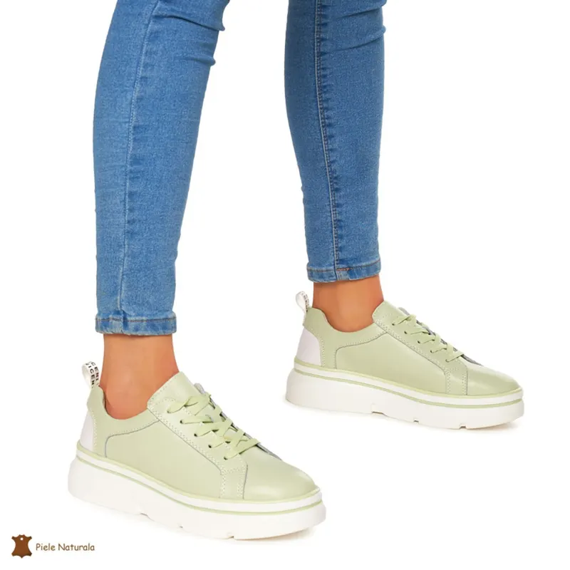 Pantofi Casual dama din Piele naturala cu talpa groasa CRL0054 VERDE