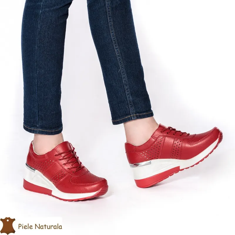Pantofi Casual Dama din Piele naturală CRL0116 ROSU