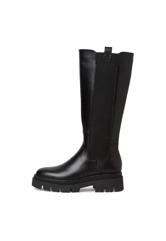 Cizme de piele cu varf rotund - Negru