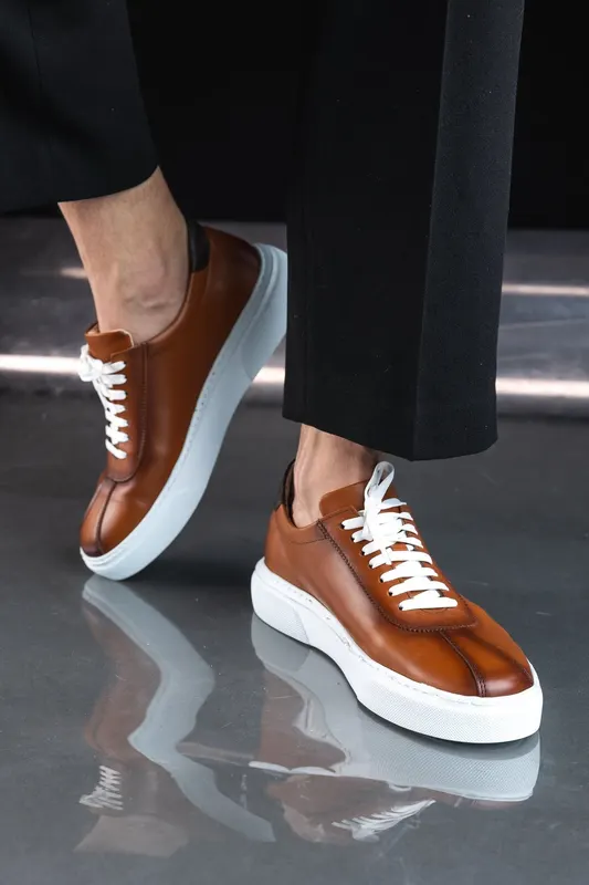 Pantofi Casual din Piele Maro cu Talpa Alba - BIRMI BROWN