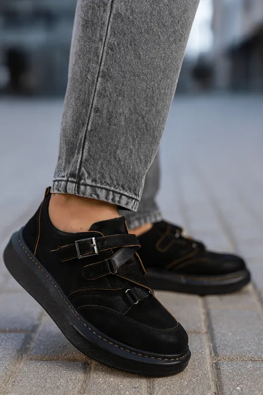Pantofi Casual Barbati din Piele Negri cu Catarame - ANDI