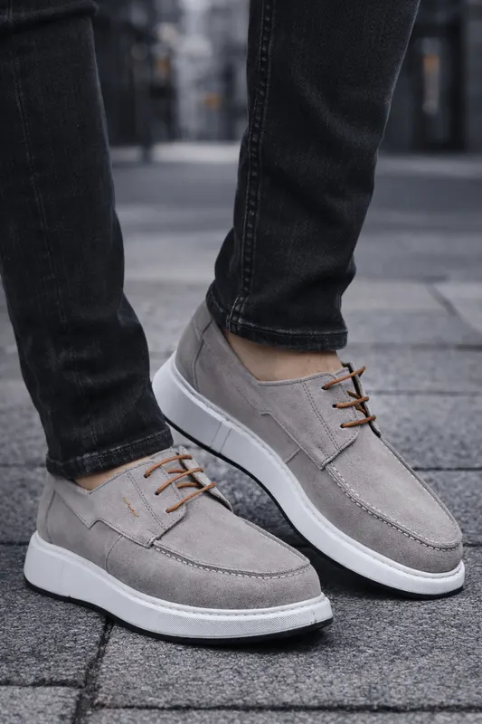 Pantofi Casual din Piele Gri cu Siret - RYK GREY