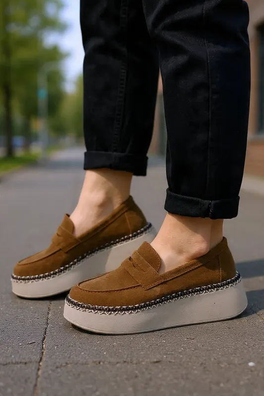 Pantofi tip Mocasin din Piele Cognac - ALEE CAMEL
